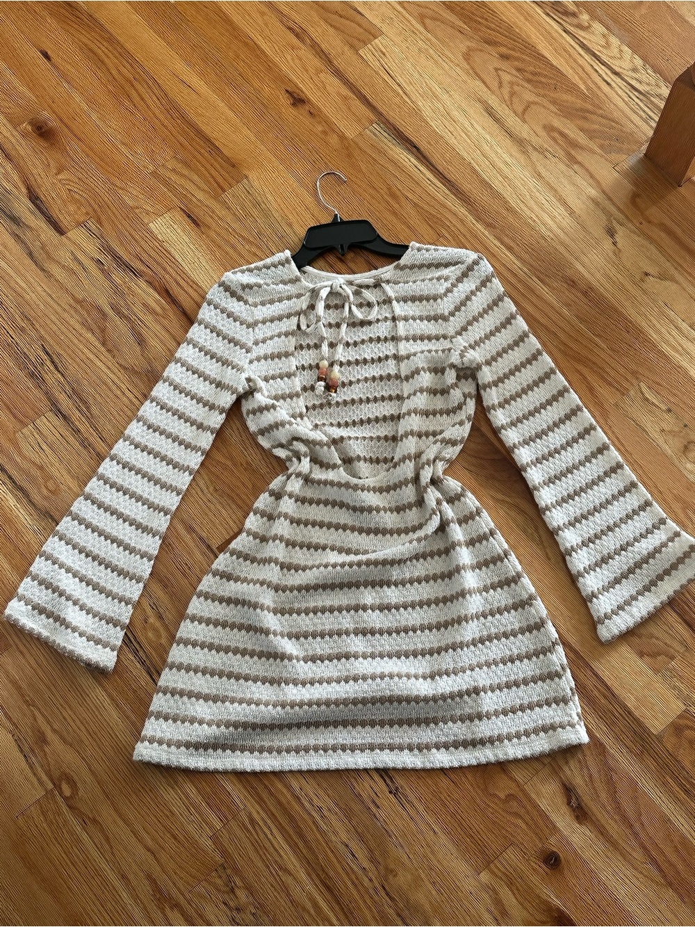 Striped Knit Beach coverup in Cream and Tan - Picture 2 of 3